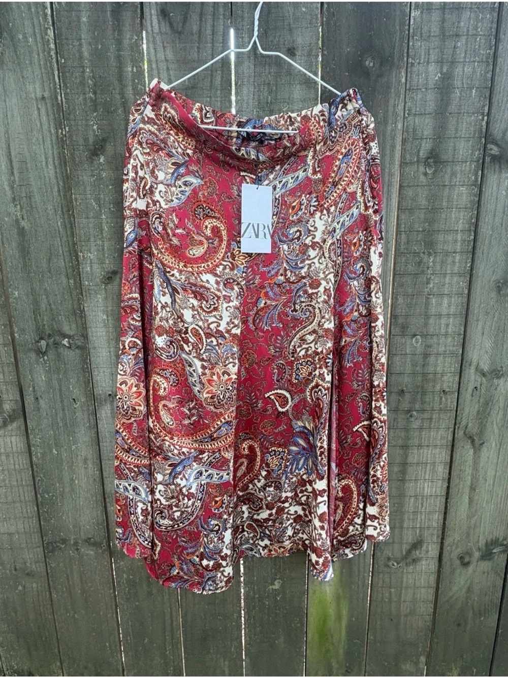 Zara Red Paisley Midi Skirt with Multicolor Accents